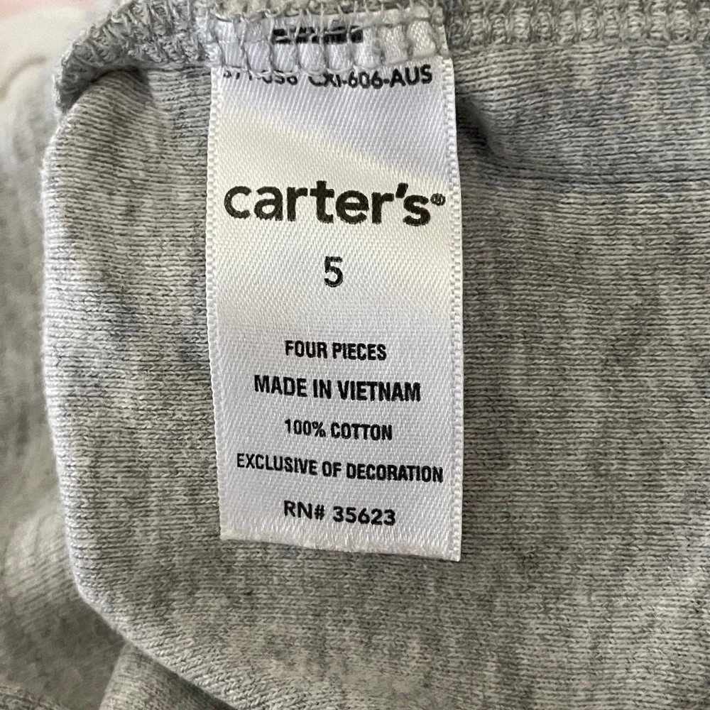 Carters Girls Gray Owl‎ Heart Applique Short Sleeve T Shirt Size 5